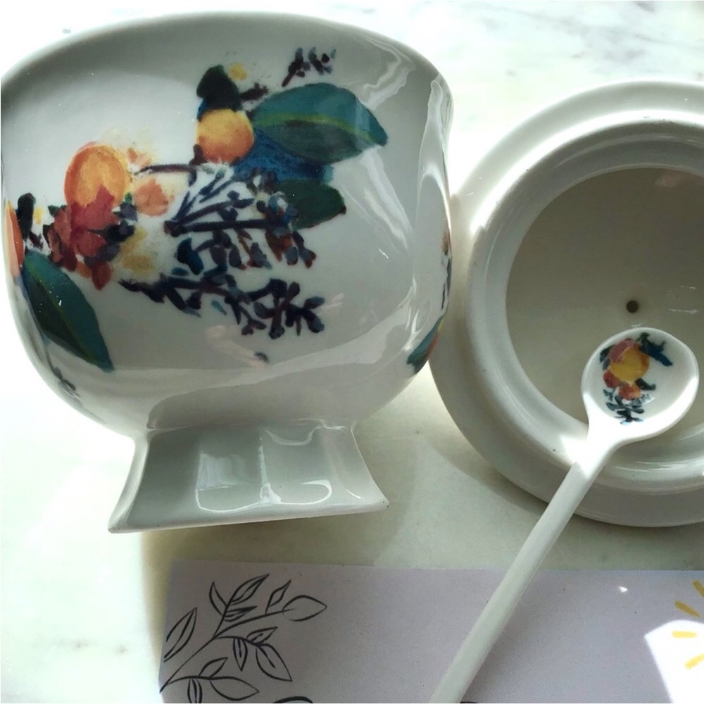 Anthropologie Botanica Handpainted Stoneware Sugar Pot NIB NWT - Picture 6 of 12